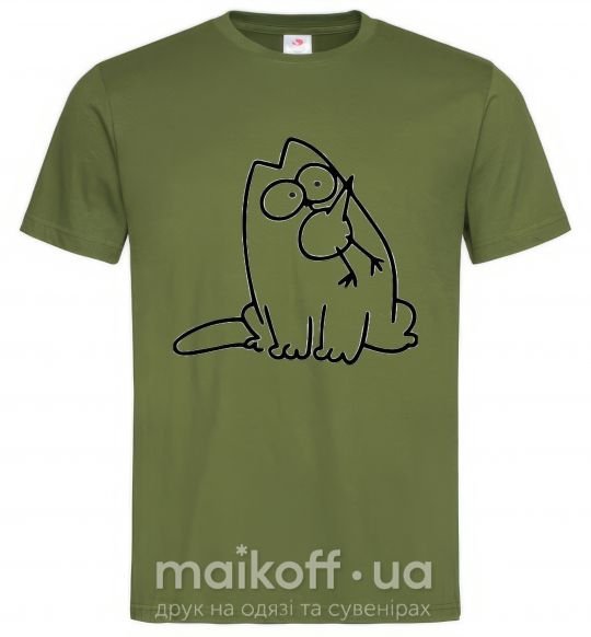 Мужская футболка SIMON'S CAT с птичкой во рту Оливковый фото