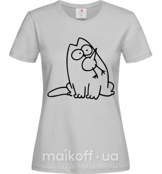 Жіноча футболка SIMON'S CAT с птичкой во рту Сірий фото