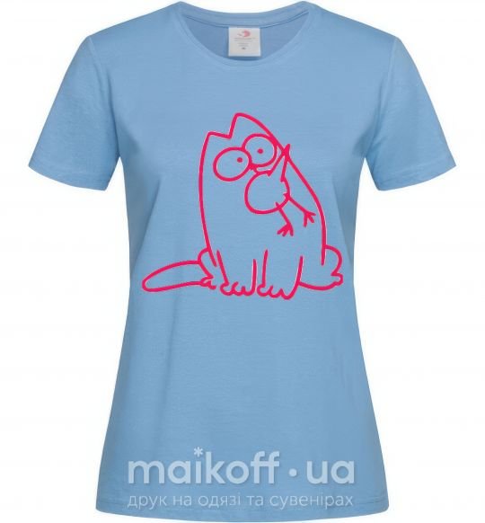 Жіноча футболка SIMON'S CAT с птичкой во рту Блакитний фото