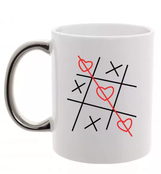 Чашка з кольоровою ручкою Хрестики-нулики Срібло фото