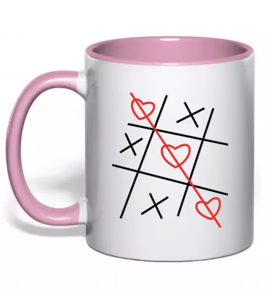 Чашка з кольоровою ручкою Хрестики-нулики Ніжно рожевий фото