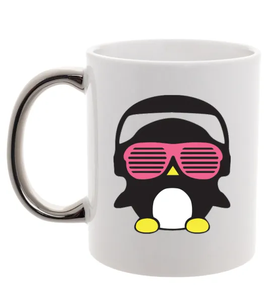 Чашка з кольоровою ручкою CRAZY PENGUIN Срібло фото