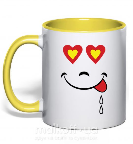 Чашка з кольоровою ручкою СМАЙЛ СЕРДЦЕ Сонячно жовтий фото