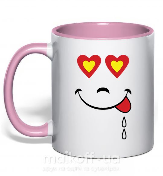 Чашка с цветной ручкой СМАЙЛ СЕРДЦЕ Нежно розовый фото