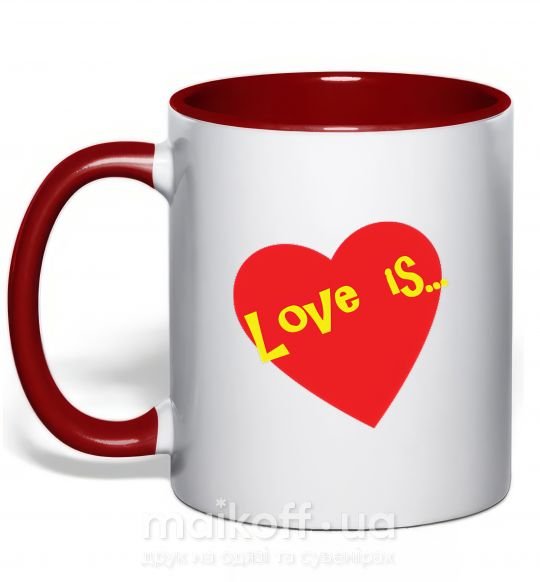 Чашка з кольоровою ручкою LOVE IS... Червоний фото
