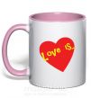 Чашка з кольоровою ручкою LOVE IS... Ніжно рожевий фото