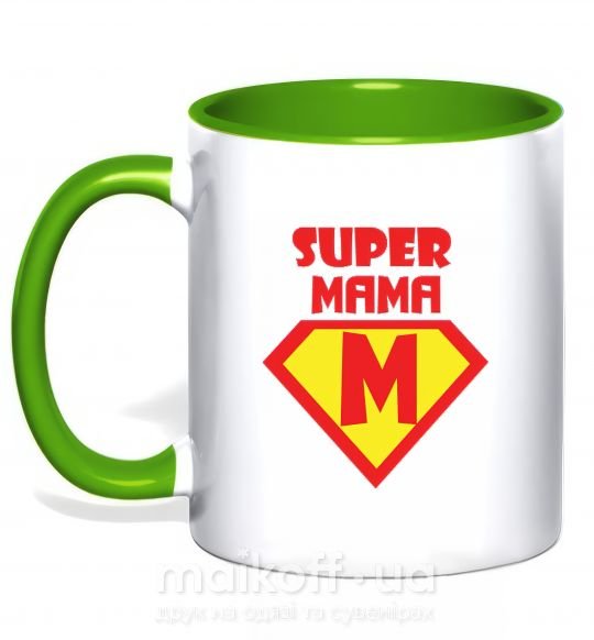 Чашка з кольоровою ручкою SUPER MAMA Зелений фото