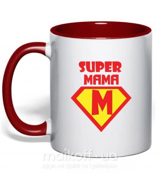 Чашка з кольоровою ручкою SUPER MAMA Червоний фото