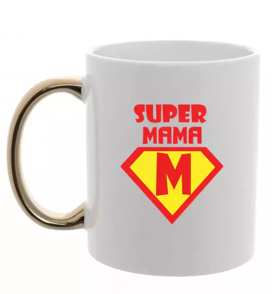 Чашка с цветной ручкой SUPER MAMA Золото фото