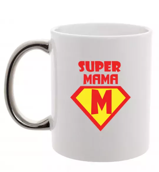 Чашка с цветной ручкой SUPER MAMA Серебро фото