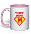 Чашка з кольоровою ручкою SUPER MAMA Ніжно рожевий фото