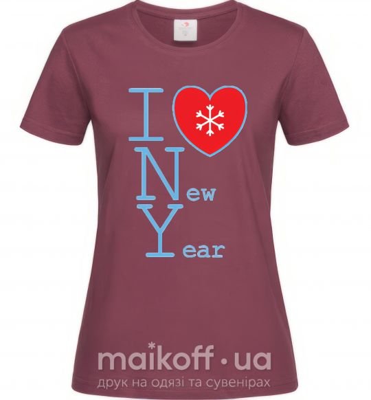 Женская футболка I LOVE NEW YEAR Бордовый фото