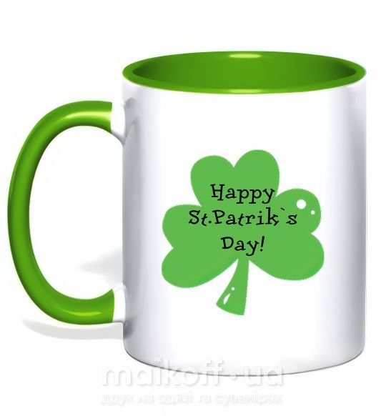 Чашка з кольоровою ручкою HAPPY ST. PATRIKS DAY Зелений фото