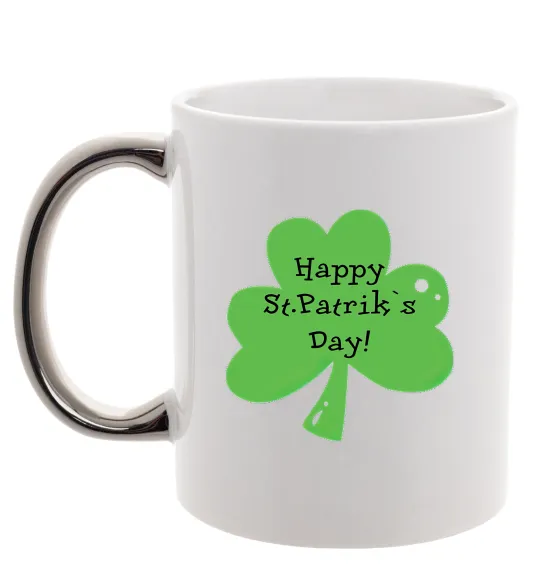 Чашка з кольоровою ручкою HAPPY ST. PATRIKS DAY Срібло фото