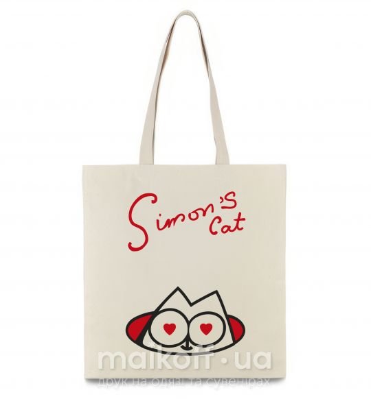 Эко-сумка SIMON'S CAT надпись Бежевый фото