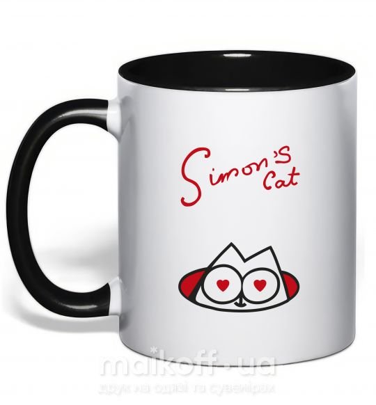 Чашка с цветной ручкой SIMON'S CAT надпись Черный фото