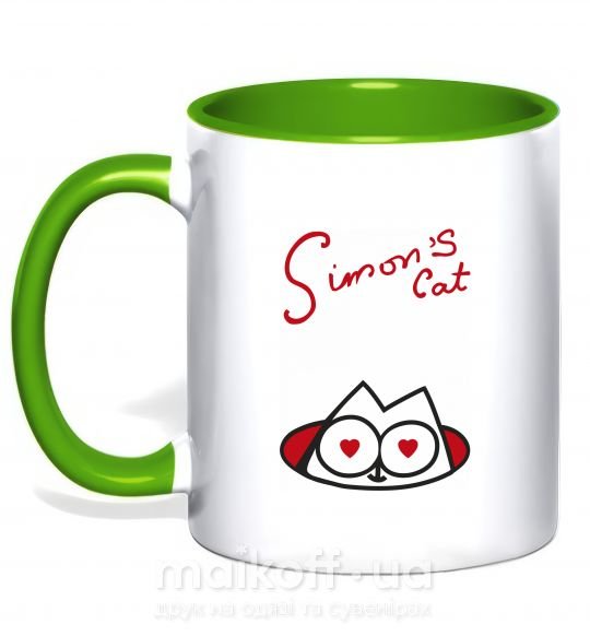 Чашка с цветной ручкой SIMON'S CAT надпись Зеленый фото