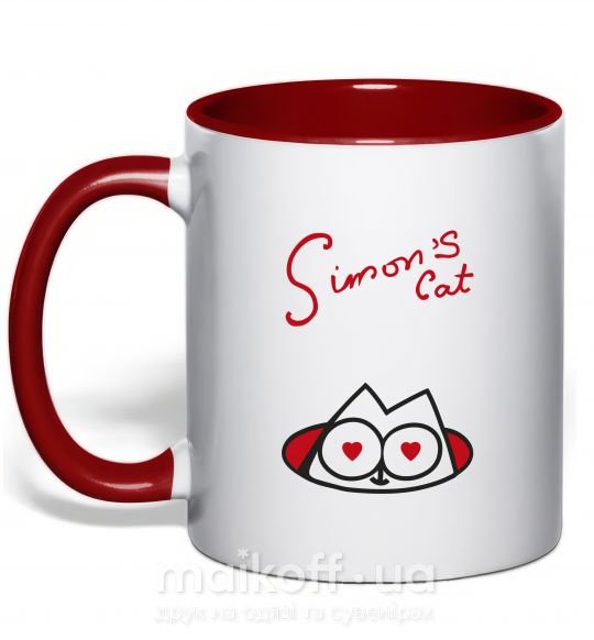 Чашка з кольоровою ручкою SIMON'S CAT надпись Червоний фото