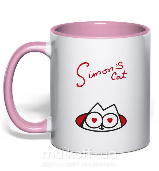 Чашка з кольоровою ручкою SIMON'S CAT надпись Ніжно рожевий фото