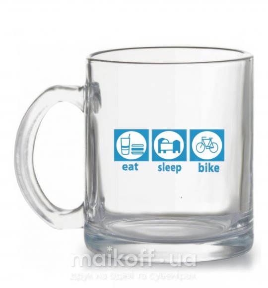 Чашка стеклянная EAT, SLEEP, BIKE Прозрачный фото