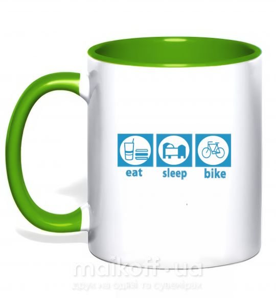 Чашка з кольоровою ручкою EAT, SLEEP, BIKE Зелений фото