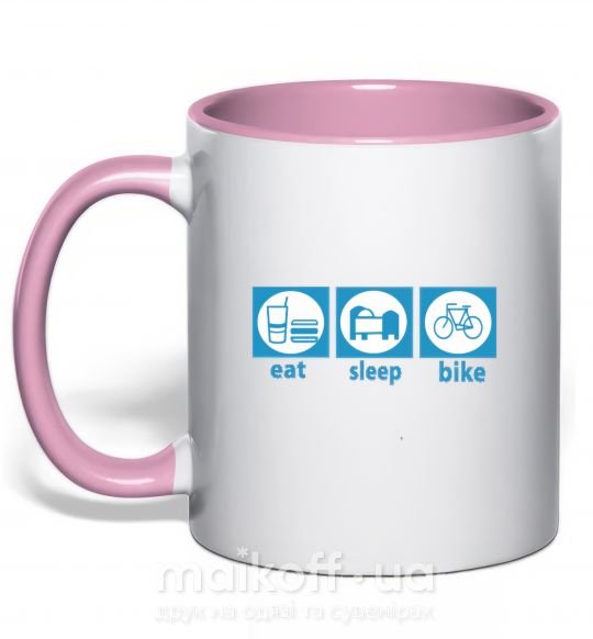 Чашка з кольоровою ручкою EAT, SLEEP, BIKE Ніжно рожевий фото