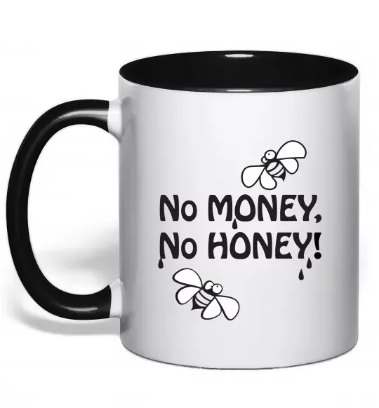 Чашка з кольоровою ручкою NO MONEY - NO HONEY Чорний фото