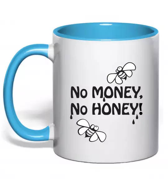 Чашка з кольоровою ручкою NO MONEY - NO HONEY Блакитний фото