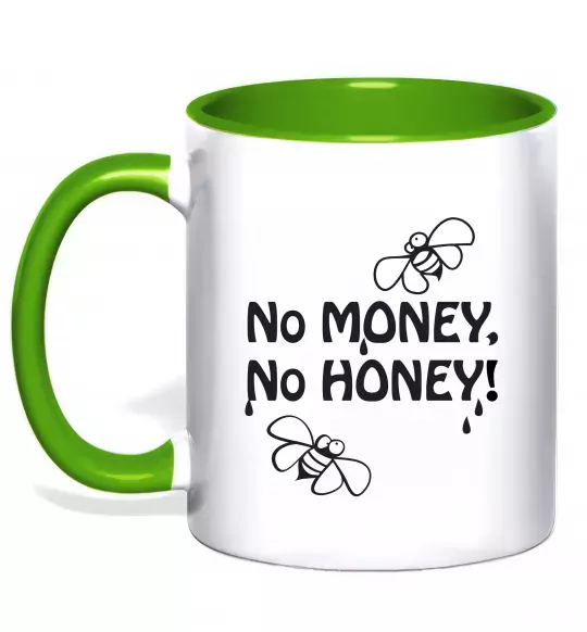 Чашка з кольоровою ручкою NO MONEY - NO HONEY Зелений фото