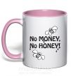 Чашка з кольоровою ручкою NO MONEY - NO HONEY Ніжно рожевий фото