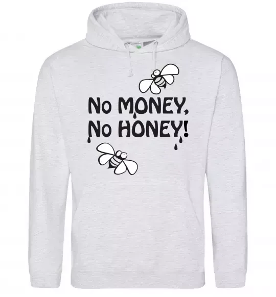 Мужская толстовка (худи) NO MONEY - NO HONEY Серый меланж фото