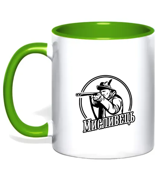 Чашка з кольоровою ручкою Мисливець Зелений фото