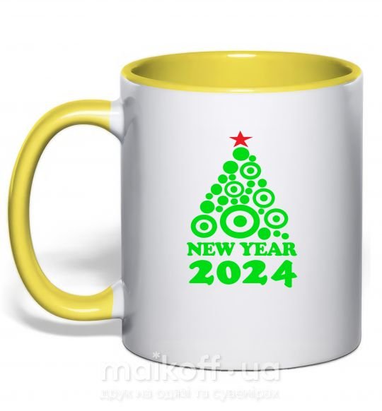 Чашка с цветной ручкой NEW YEAR TREE 2024 Солнечно желтый фото