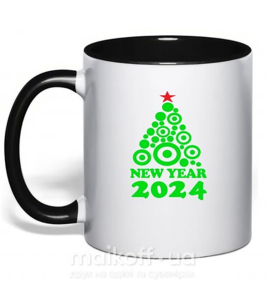 Чашка з кольоровою ручкою NEW YEAR TREE 2024 Чорний фото