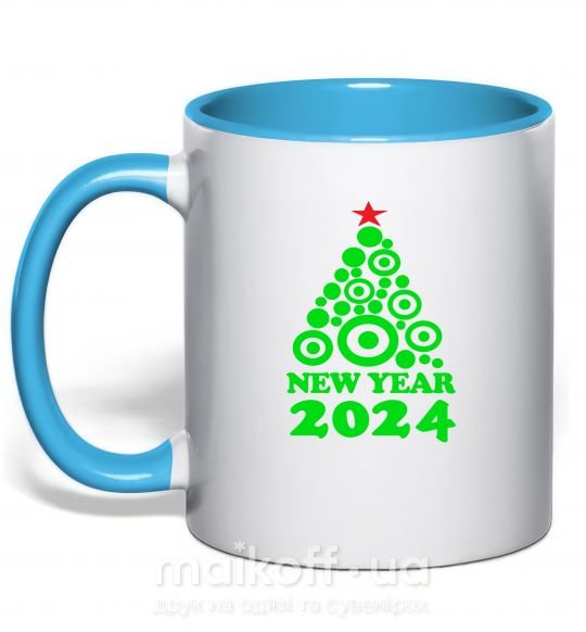 Чашка з кольоровою ручкою NEW YEAR TREE 2024 Блакитний фото