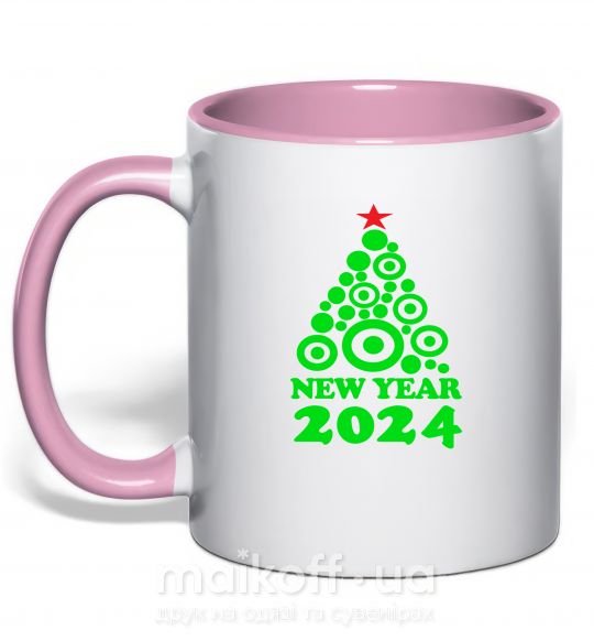 Чашка с цветной ручкой NEW YEAR TREE 2024 Нежно розовый фото