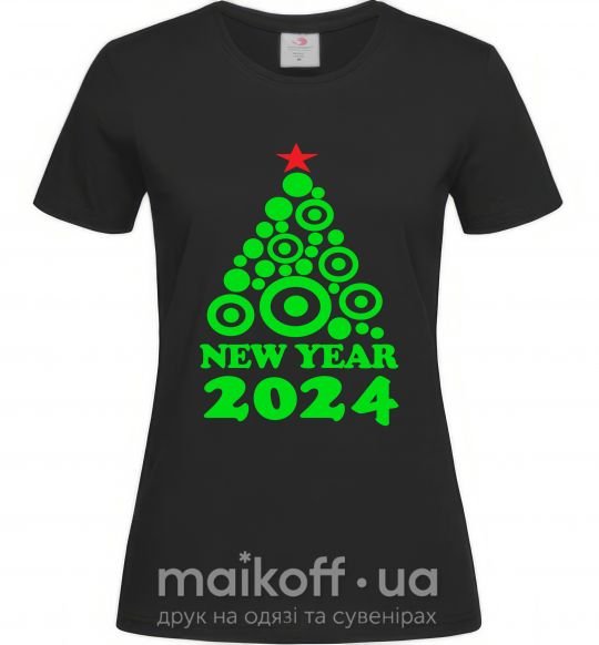 Женская футболка NEW YEAR TREE 2024 Черный фото