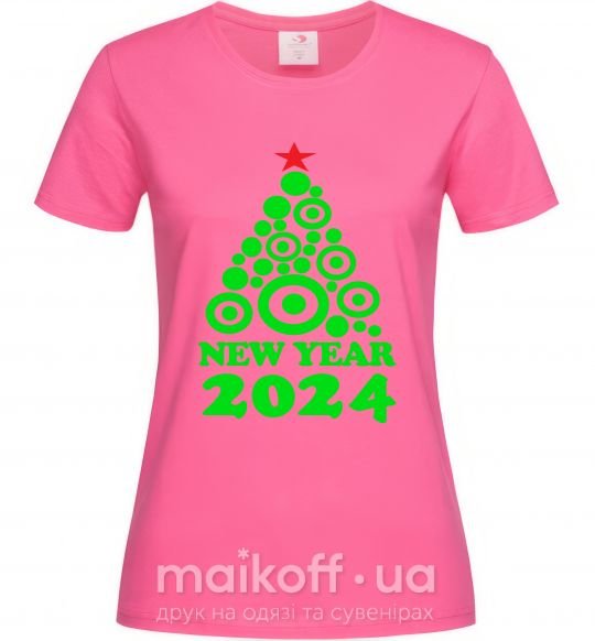 Жіноча футболка NEW YEAR TREE 2024 Яскраво-рожевий фото