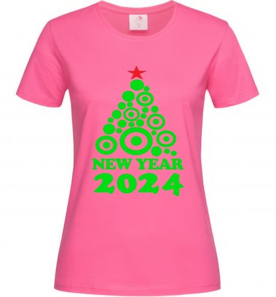 Жіноча футболка NEW YEAR TREE 2024 Яскраво-рожевий фото