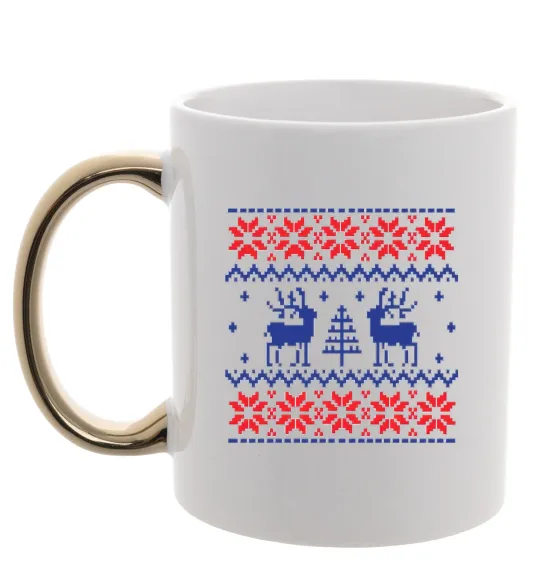 Чашка с цветной ручкой Олені Золото фото