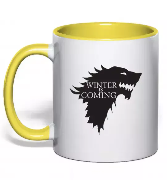 Чашка с цветной ручкой WINTER IS COMING... Солнечно желтый фото