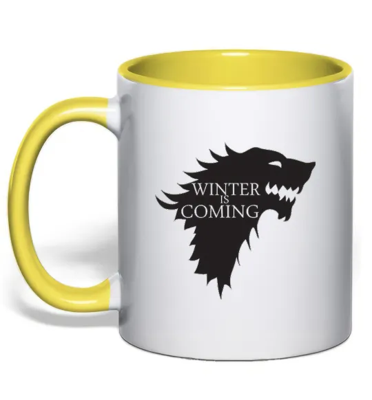 Чашка з кольоровою ручкою WINTER IS COMING... Лимонний фото