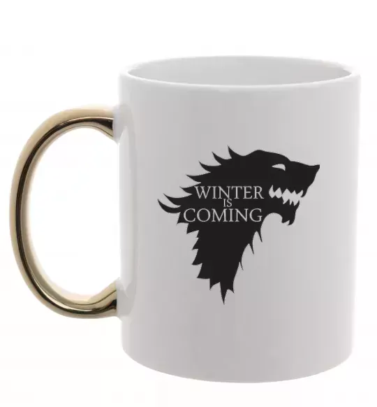 Чашка с цветной ручкой WINTER IS COMING... Золото фото
