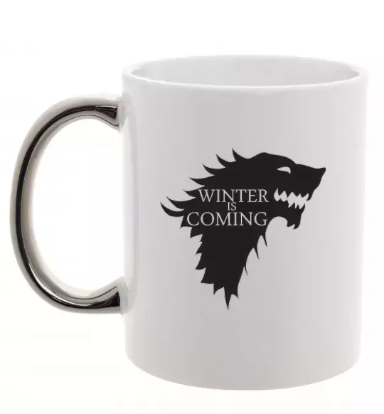 Чашка с цветной ручкой WINTER IS COMING... Серебро фото