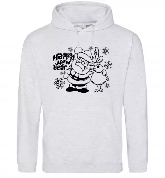 Мужская толстовка (худи) Happy New Year Серый меланж фото