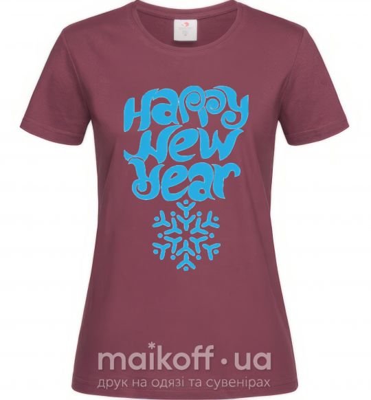 Женская футболка HAPPY NEW YEAR SNOWFLAKE Бордовый фото
