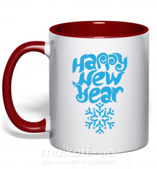 Чашка с цветной ручкой HAPPY NEW YEAR SNOWFLAKE Красный фото