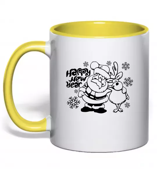 Чашка с цветной ручкой Happy New Year Солнечно желтый фото