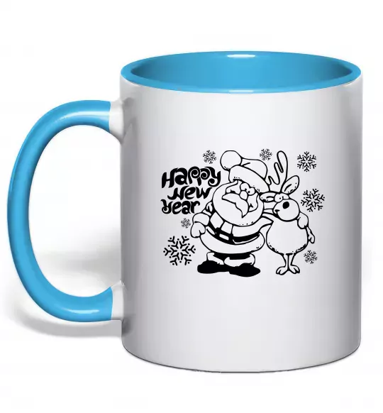 Чашка с цветной ручкой Happy New Year Голубой фото