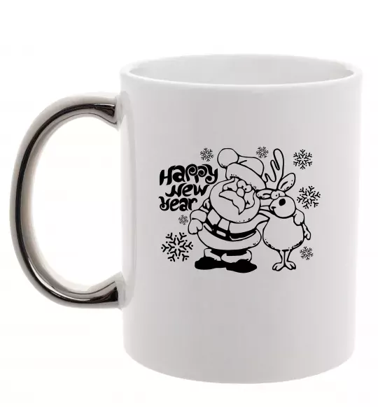 Чашка с цветной ручкой Happy New Year Серебро фото